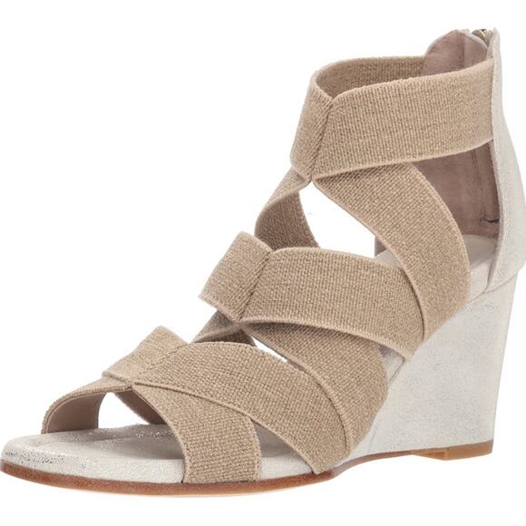 Donald J Pliner LELLE-A Wedge Sandals Strappy Stretch Tan Size 8.5 - Picture 2 of 10